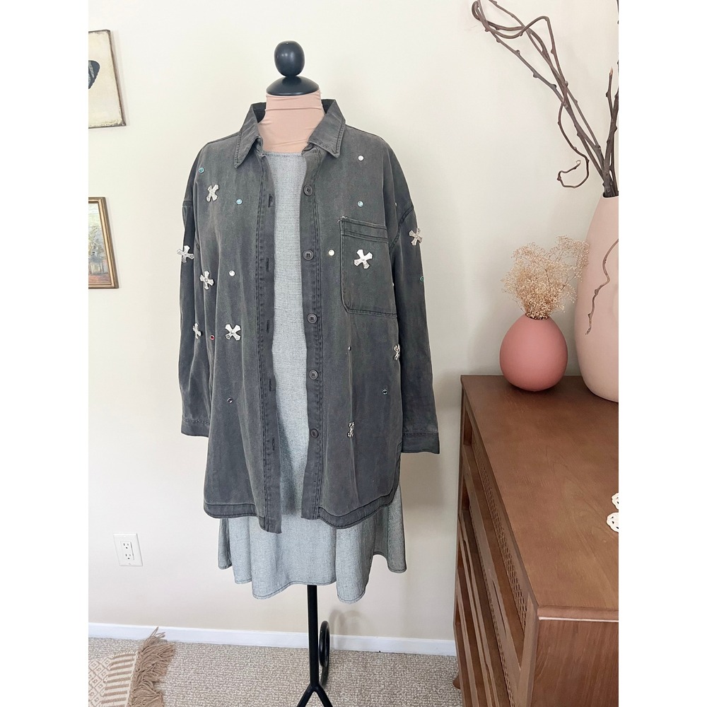 Vintage Y2K Forever 21 Bedazzled Denim Biker Jacket - Picture 8 of 9